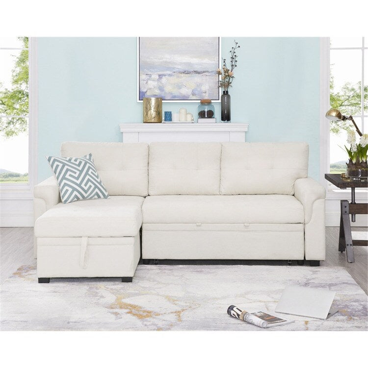 Convertible Reversible Sectional Sofa with Pull-Out Sleeper Bed, Hidden Storage Chaise, and Durable Legs