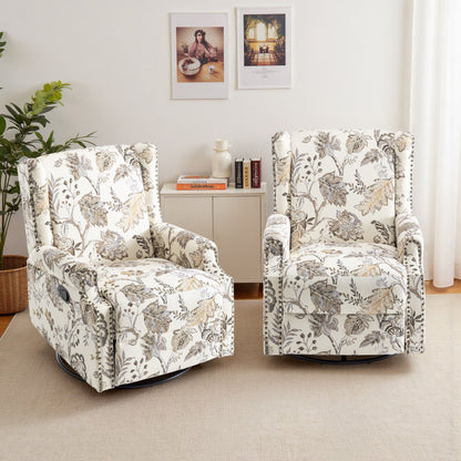 29'' W Pattern Swivel Glider Manual Push Back Recliner Chair Set of 2