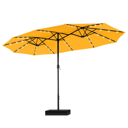 MAISON ARTS 15-foot Rectangular Crank Double-sided Outdoor Market Umbrella Solar LED Lighted Patio Umbrella with Base Included