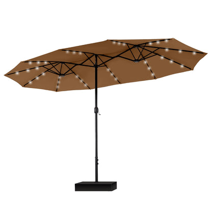 MAISON ARTS 15-foot Rectangular Crank Double-sided Outdoor Market Umbrella Solar LED Lighted Patio Umbrella with Base Included