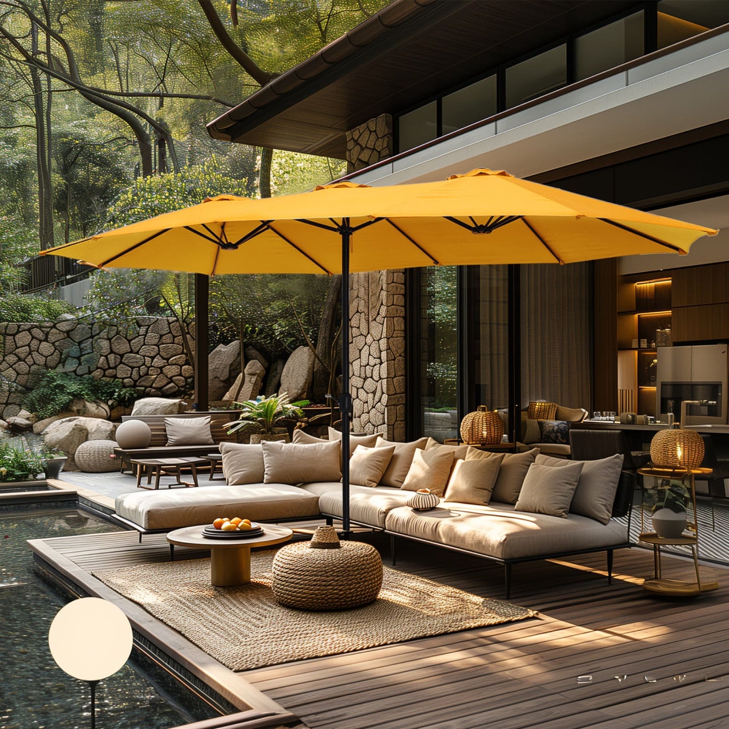 MAISON ARTS 15ft Double-Sided Patio Extra Large Twin Umbrella with Base Included