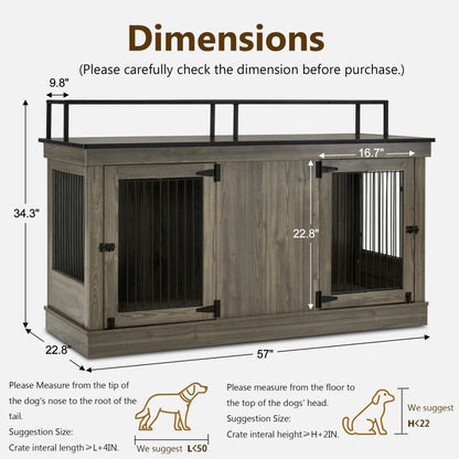 Mcombo Large Dog Crate Furniture TV Stand,Wooden Dog Kennel with Double Doors 1861