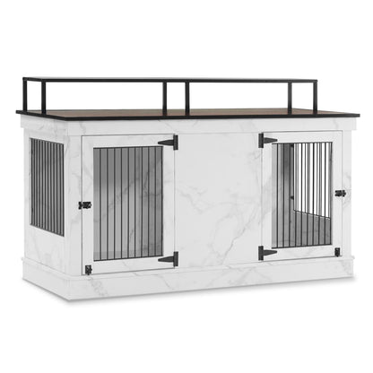 Mcombo Large Dog Crate Furniture TV Stand,Wooden Dog Kennel with Double Doors 1861