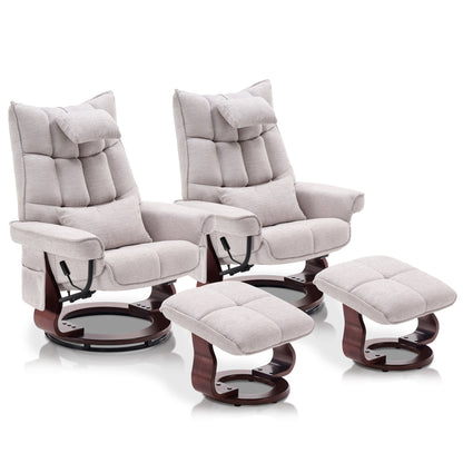 MCombo Set of 2 Swivel Recliner with Ottoman and Neck Pillow,Chenille Fabric