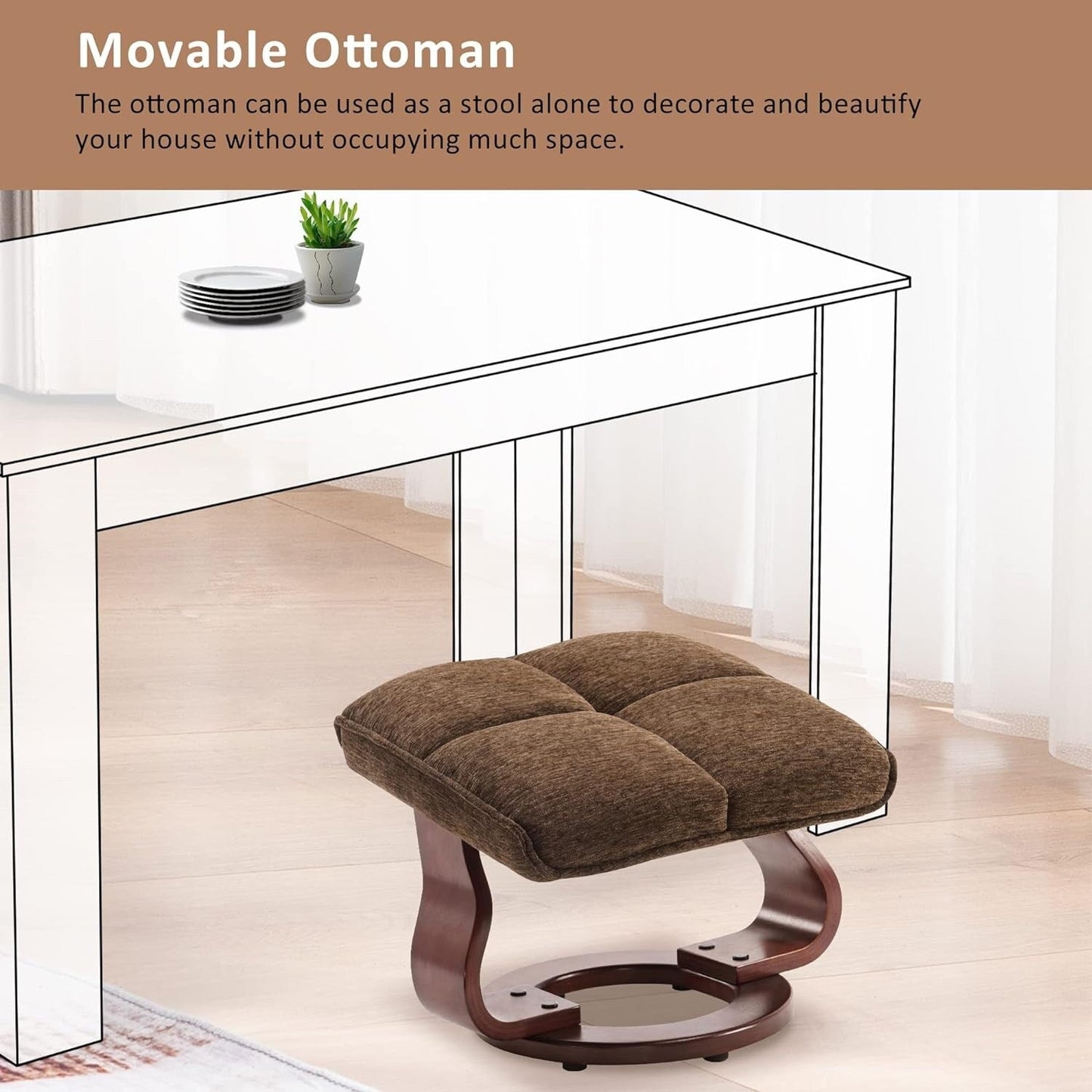 MCombo Set of 2 Swivel Recliner with Ottoman and Neck Pillow,Chenille Fabric