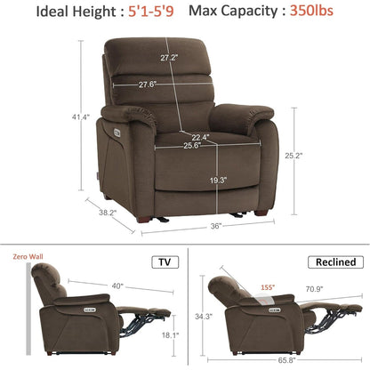 MCombo Zero Wall-Hugger Power Recliner Chair with Adjustable Headrest, Perfect for Small Spaces and RV, Fabric ST257