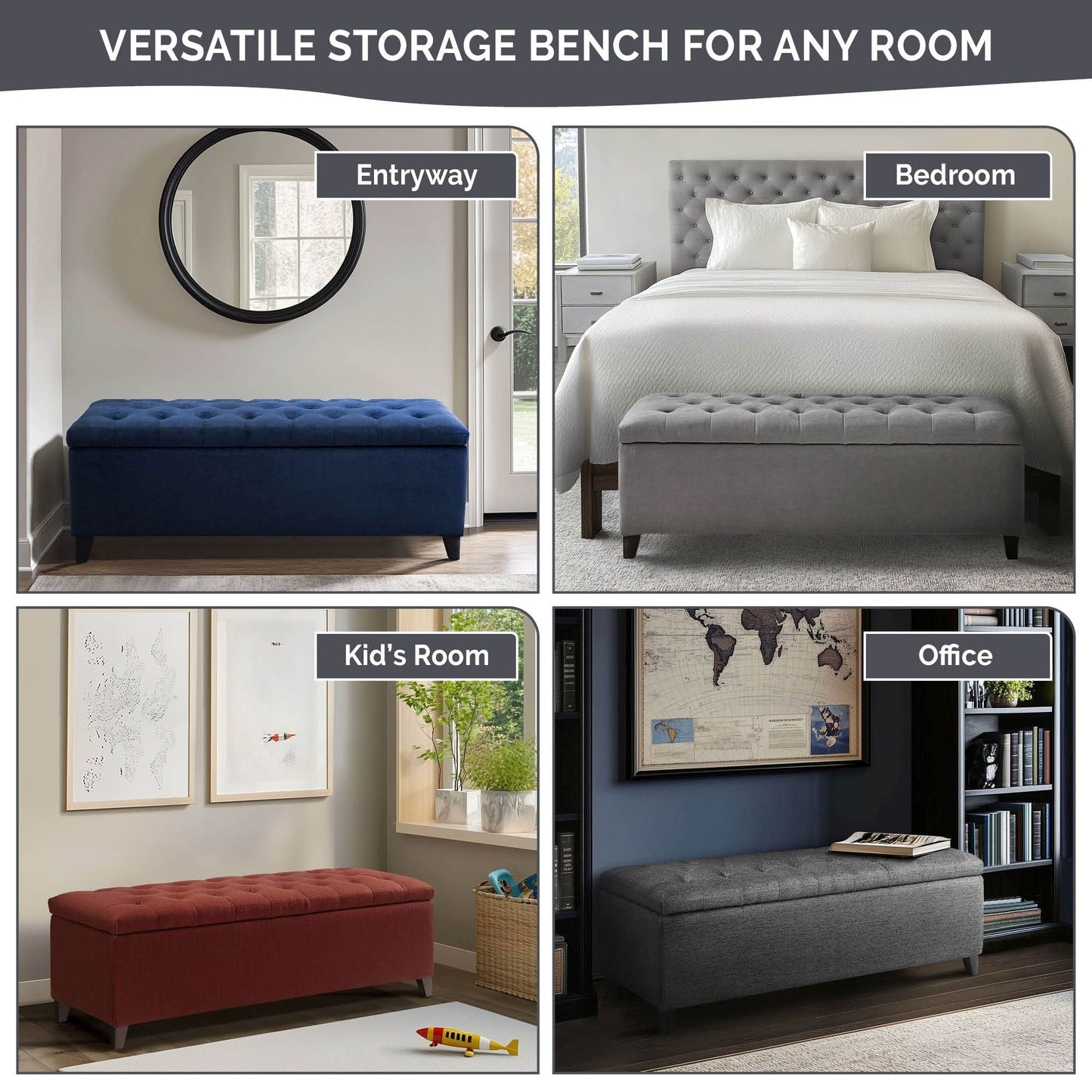 Madison Park Sasha Tufted Top Upholstered Storage Bench