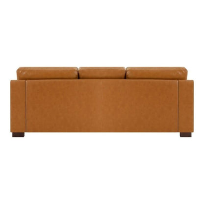 Modern Genuine Leather Sofa with Wooden Legs & Additional Bolster Pillow