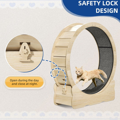 Moasis 43.3 inch Wood Large Cat Treadmill Exercise Running Wheel with Carpeted Runway