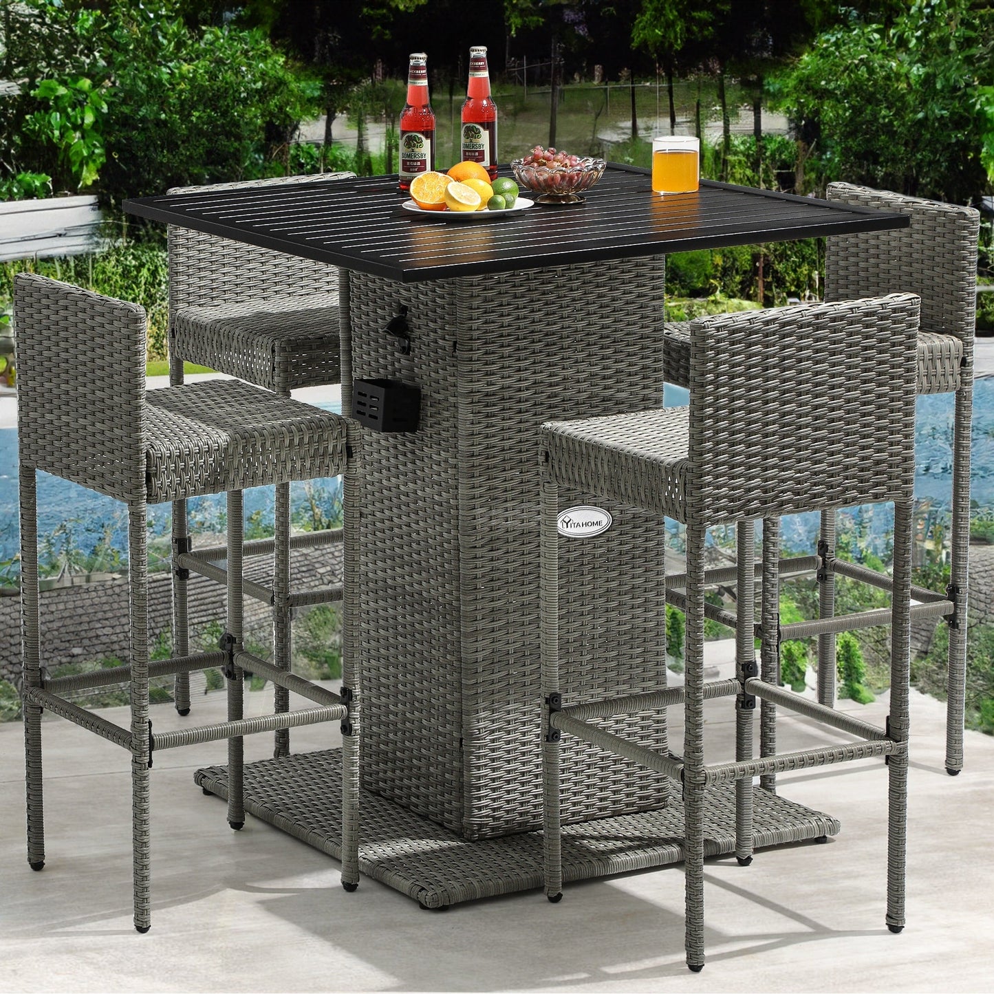 Moasis 5-Piece Outdoor Furniture Wicker Bar Set - 5 PCS