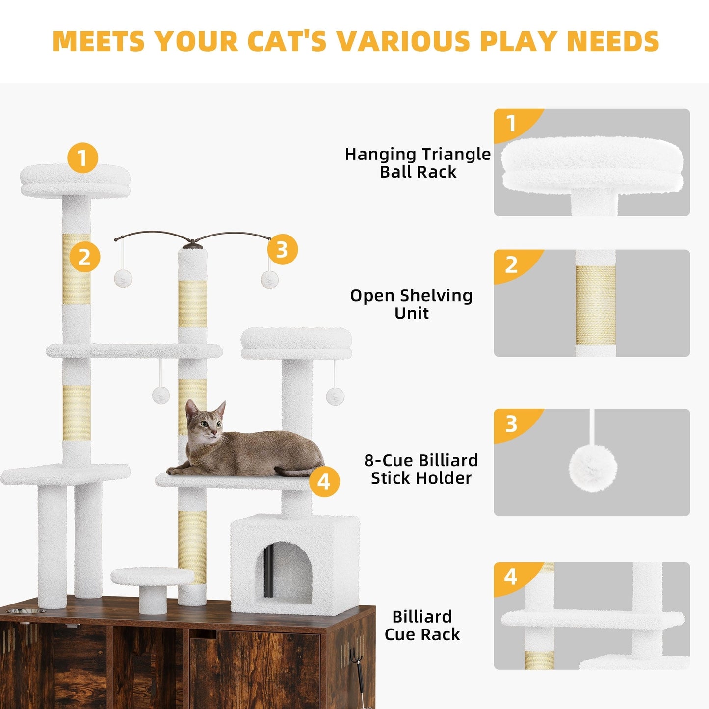 Moasis Double Cat Litter Box Enclosure with Scratching Post Cat Tree