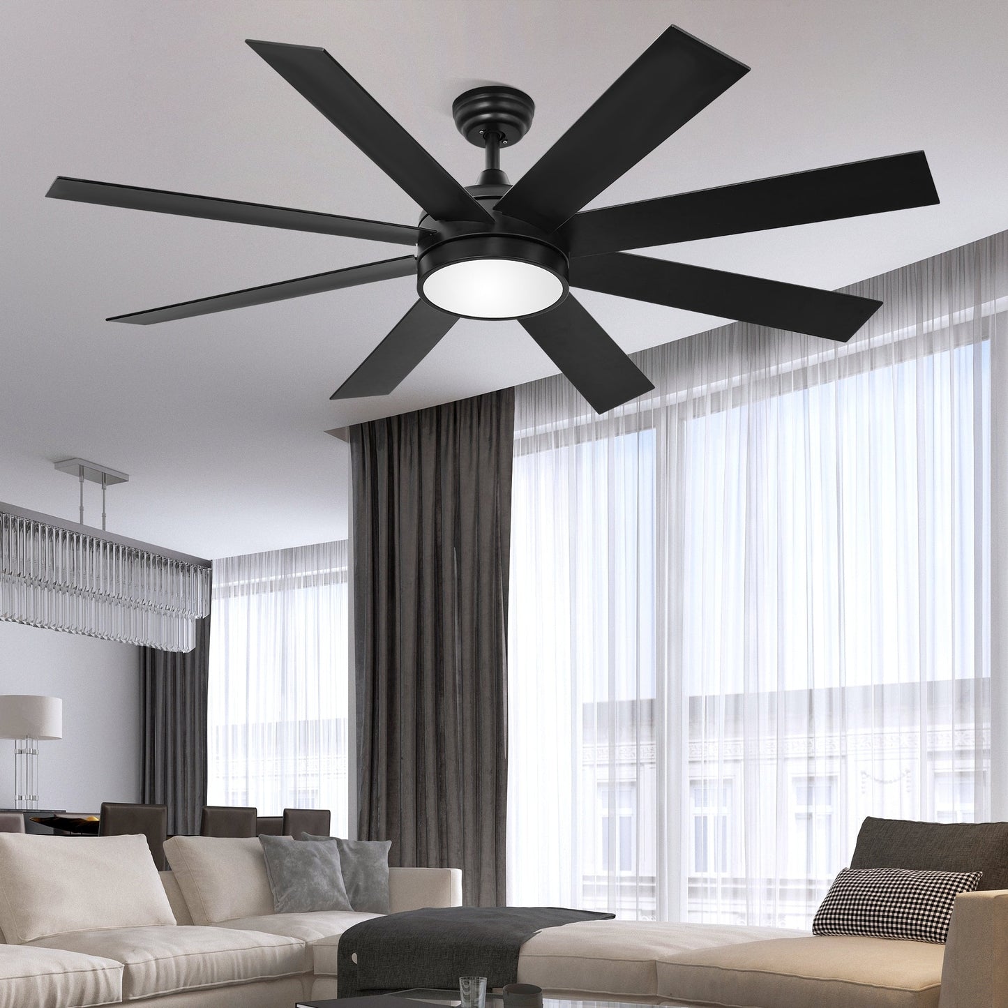Moasis Matte Black 60-in 8-Blade Ceiling Fan with LED Light and Remote Control - 60