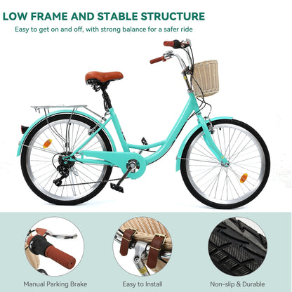 Moasis24/ 26 7-speed Cruiser Bike Adjustable Step Through Bike Commute Bike Bicycle