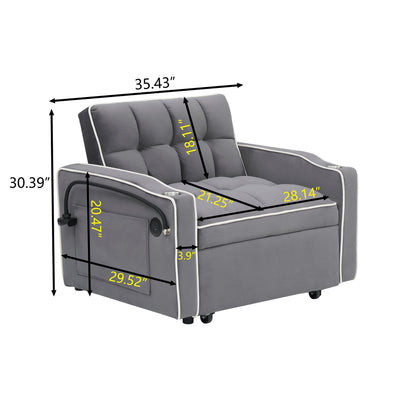 Modern 70.86 3 in 1 Single Convertible Sofa Bed with Adjustable Back and USB Charging Port for Living Room