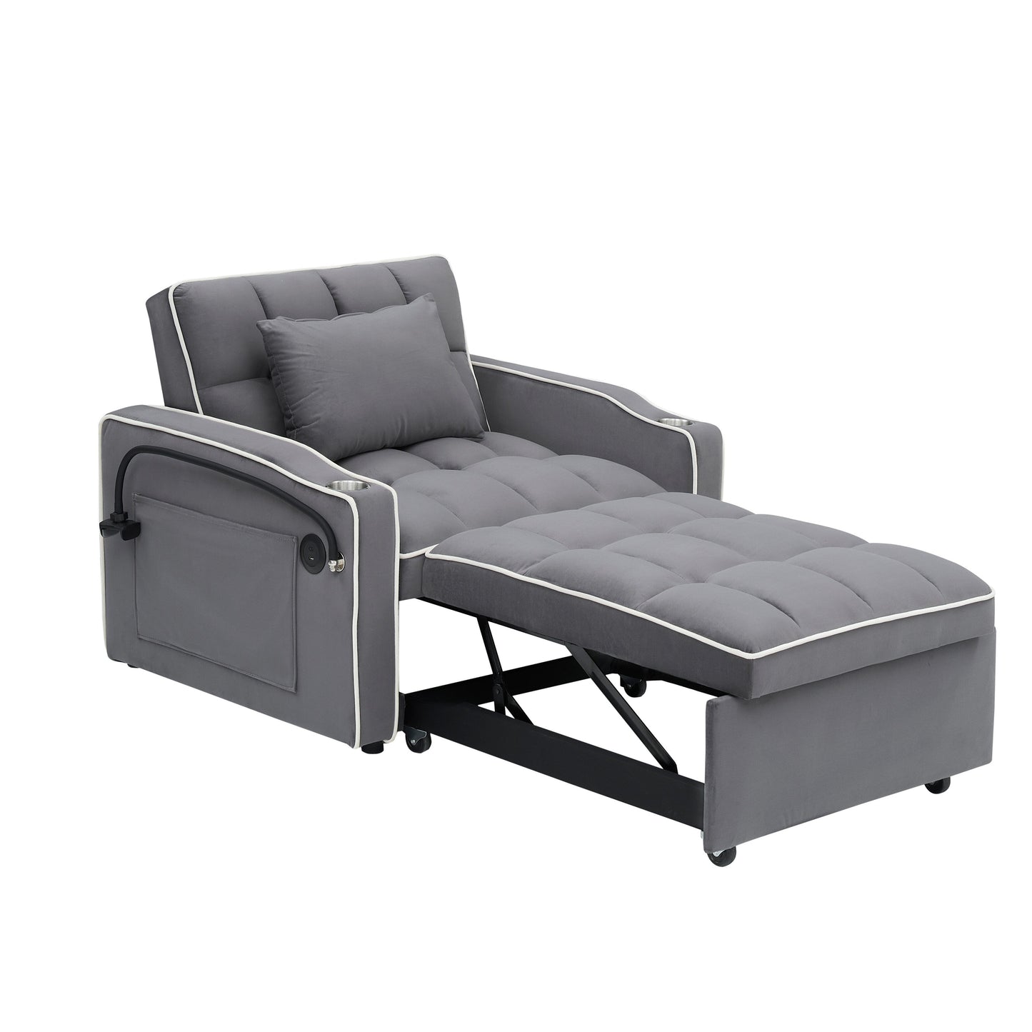 Modern 70.86 3 in 1 Single Convertible Sofa Bed with Adjustable Back and USB Charging Port for Living Room