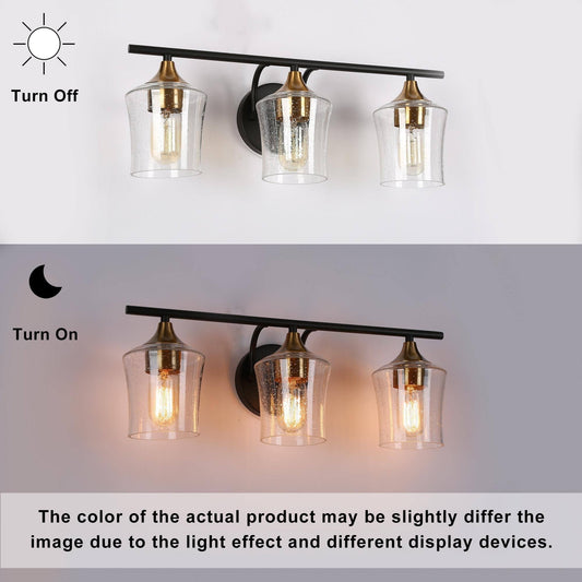 Modern Black Gold 2/3/4-Light Linear Bathroom Vanity Lights with Seeded Glass