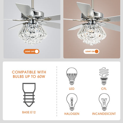 Modern Chrome 52-inch Crystal Chandelier Ceiling Fan with Remote