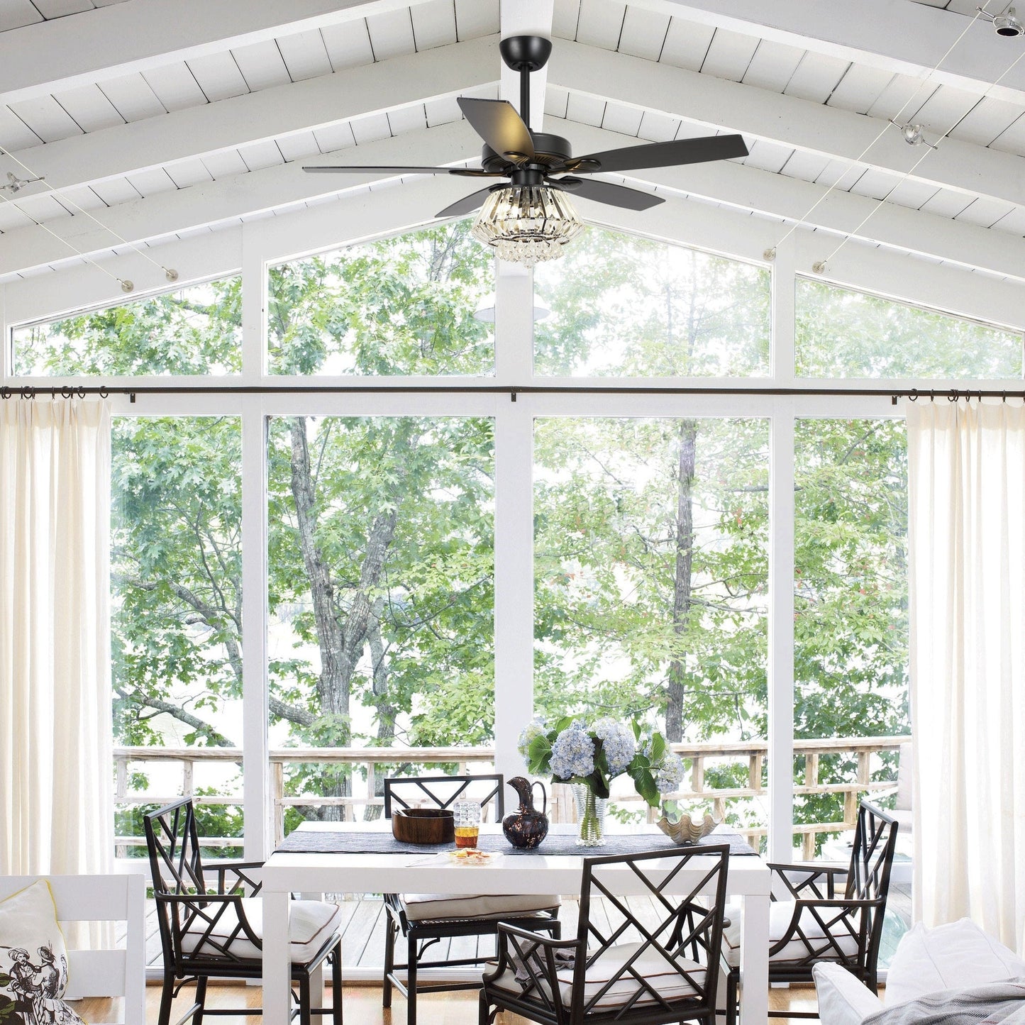 Modern Chrome 52-inch Crystal Chandelier Ceiling Fan with Remote