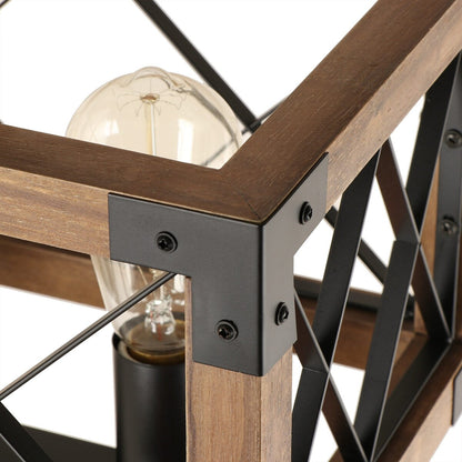 Modern Farmhouse 5-Light Wood Rectangle Chandelier Cage Island Lights for Dining Room - 31.6L x 10 W x 7.8 H