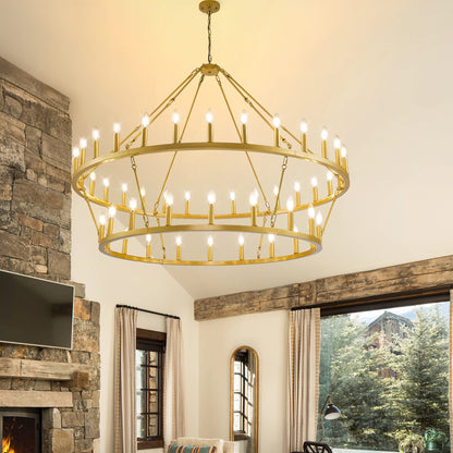 Modern Farmhouse Chandelier 2 Tier Round Wagon Wheel Chandelier Large High Ceiling Light.