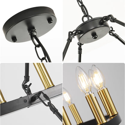 Modern Farmhouse Chandelier 2 Tier Round Wagon Wheel Chandelier Large High Ceiling Light.