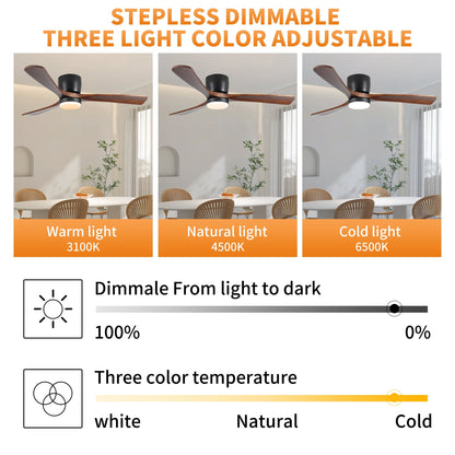 Modern Flush Mount Chandelier Ceiling Fans with Dimmable LED Light & Remote, Livingroom 42 Reversible Motor Ceiling Fans, Black