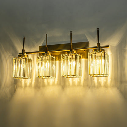 Modern Gold Dimmable Wall Light Glam Cylinder Bathroom Crystal Vanity Light Wall Sconces