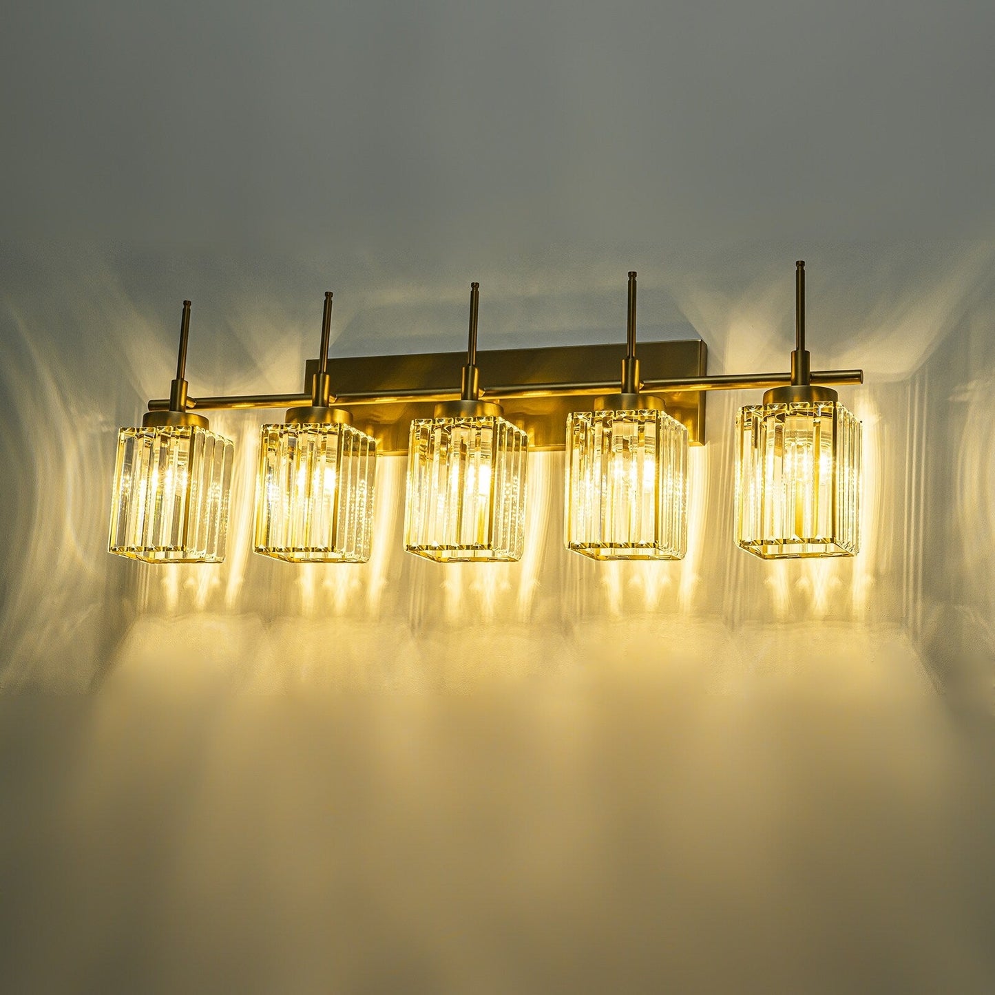 Modern Gold Dimmable Wall Light Glam Cylinder Bathroom Crystal Vanity Light Wall Sconces