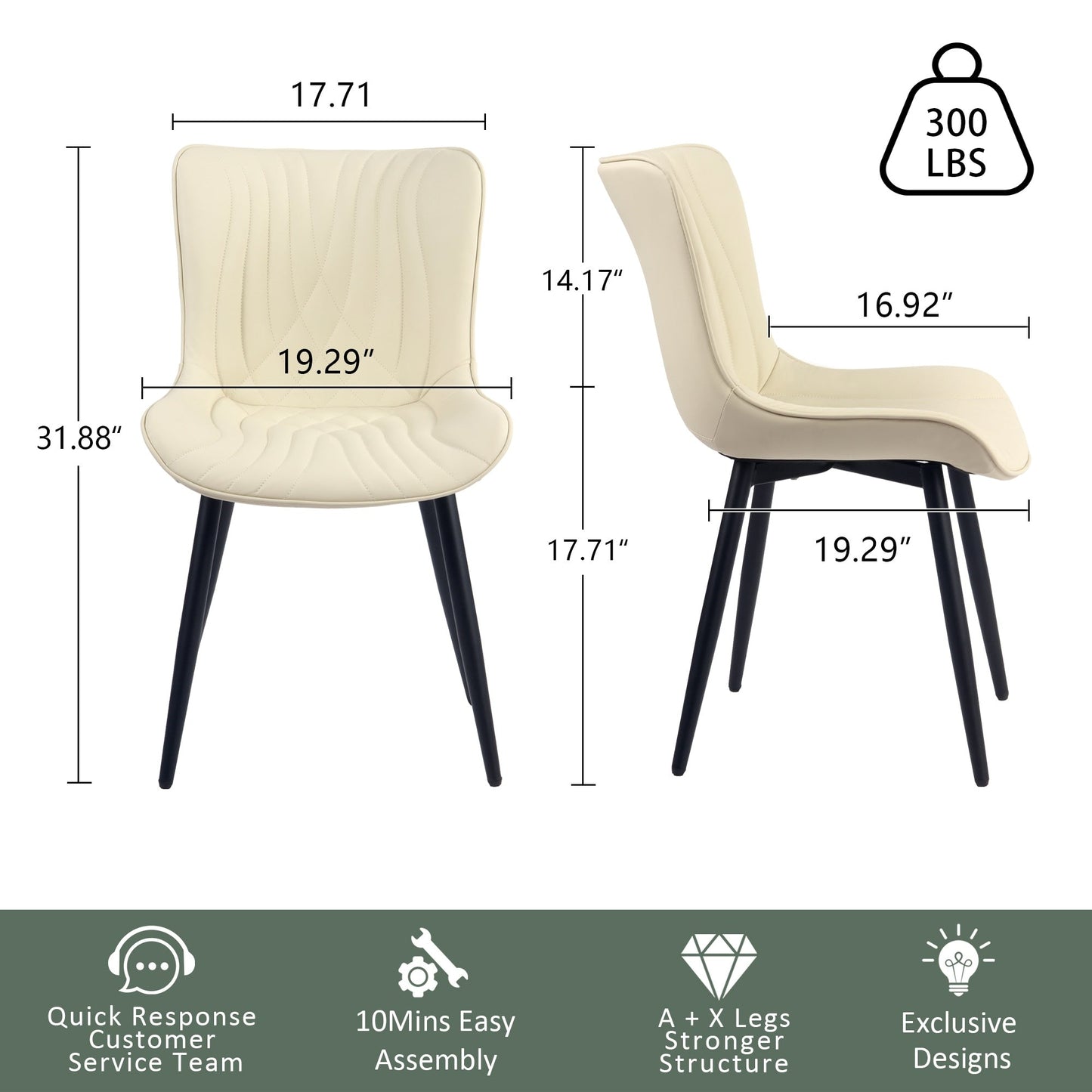 Modern Upholstered Leather Armless Dining Chairs Set of 2