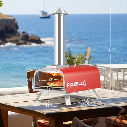 Multi-Fuel Outdoor Pizza Oven Stonebaked Pizza Maker with Gas Burner & Wood Box - 12 inch