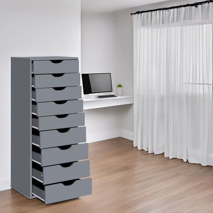 Narrow Wooden 9-Drawer Cabinet with Smooth-Glide Drawers and Top Storage Shelf