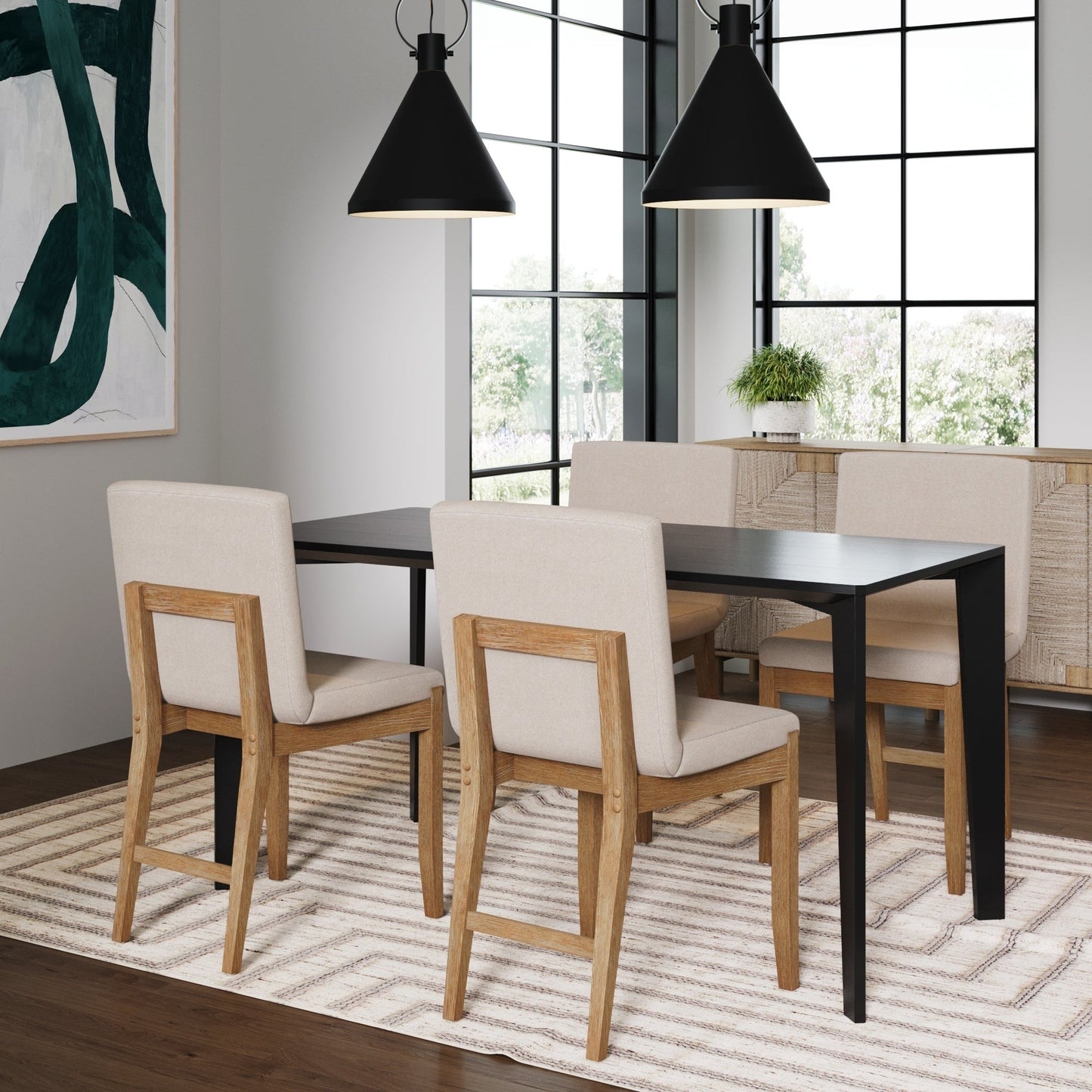 Gracie Modern Bar Stool, Boucle Upholstered Chair and Brushed Wooden Legs