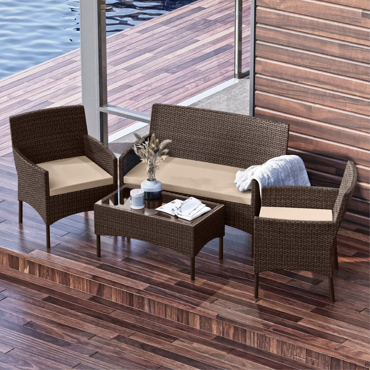 Nestl 4 Piece Wicker Patio Furniture Set - Outside Patio Conversation Set
