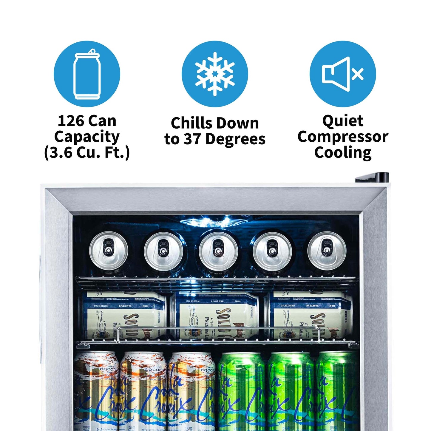 Newair 126-Can Capacity Beverage Refrigerator, Mini Fridge with Glass Door and Adjustable Shelves, Stainless Steel