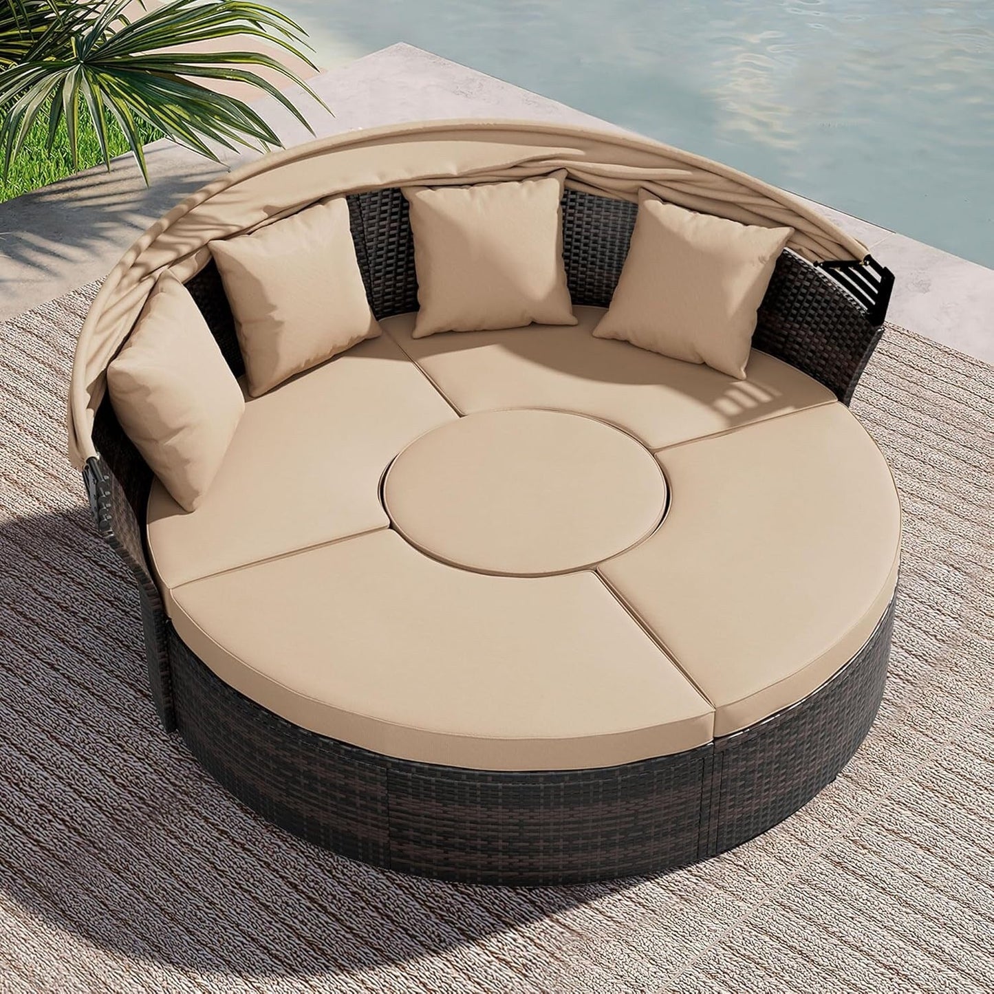 Nuon 4-Piece/5Piece Outdoor Patio Conversation Set Wicker Daybed Set with Canopy by Havenside Home