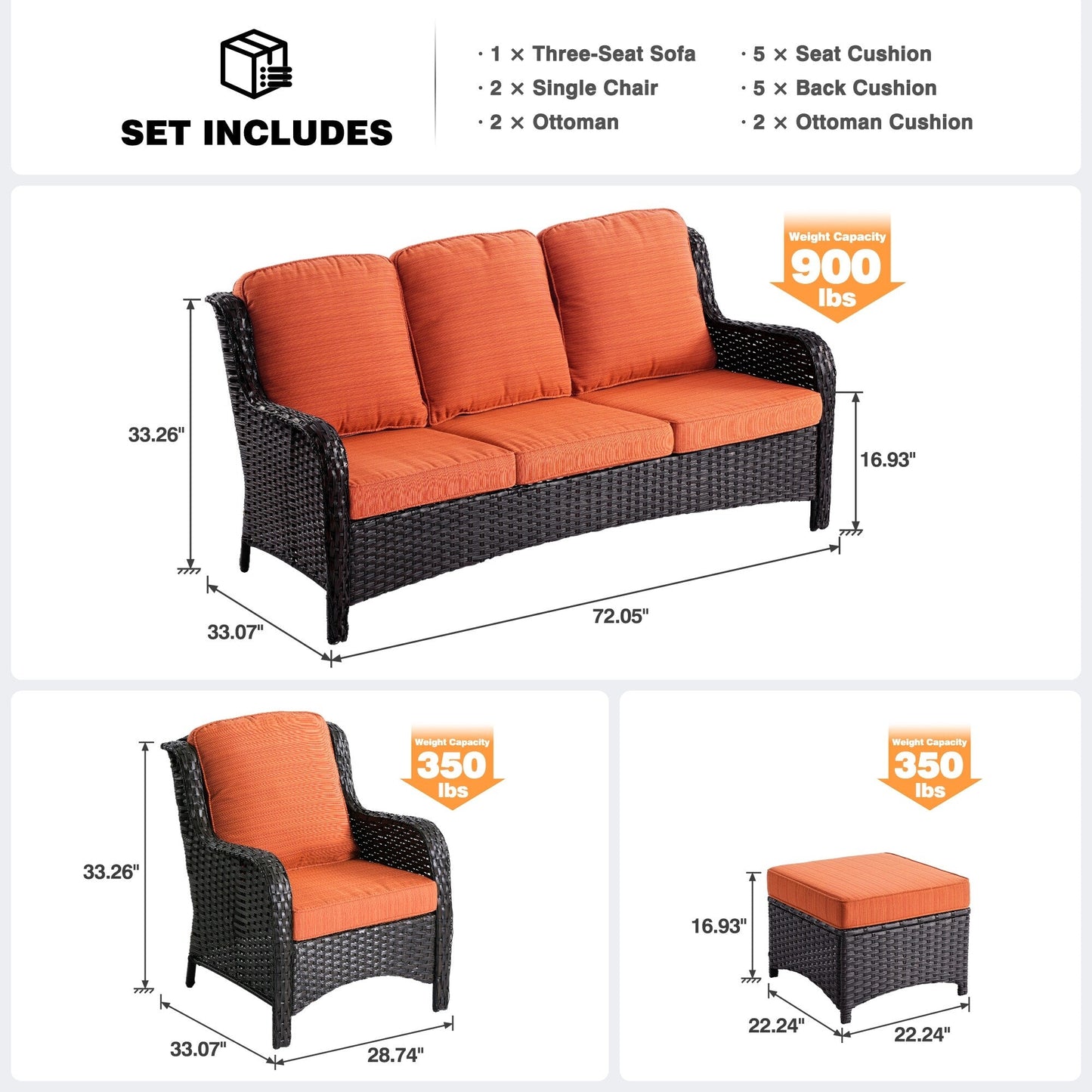 OVIOS 5-piece Patio Wicker High Back Conversation Set