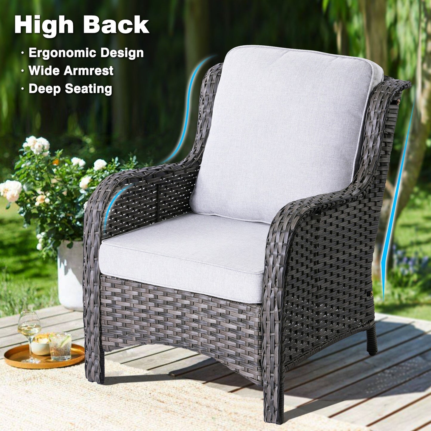 OVIOS 5-piece Patio Wicker High Back Conversation Set