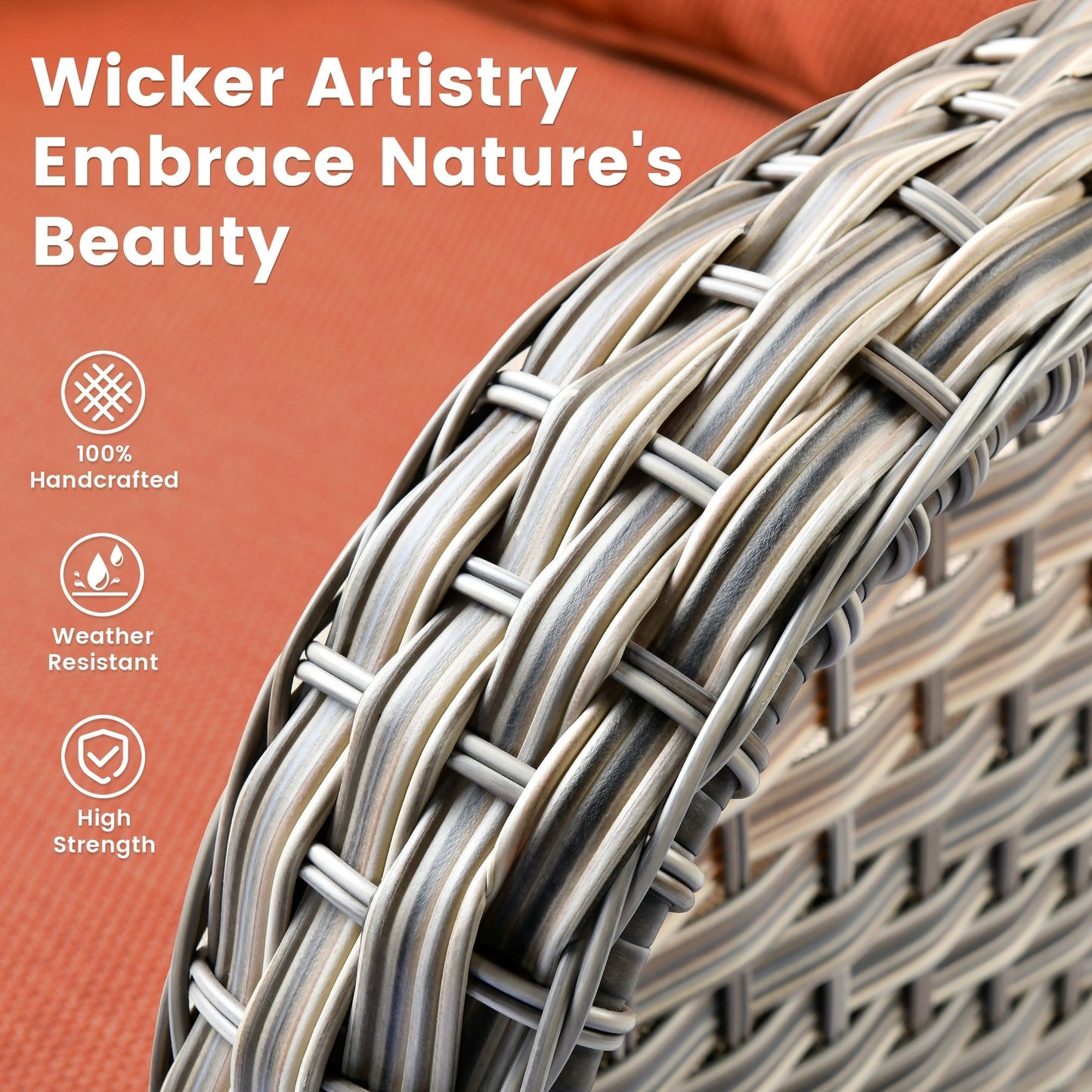 OVIOS 9 Pieces Outdoor Wicker Swivel Chair Set With Fire Table