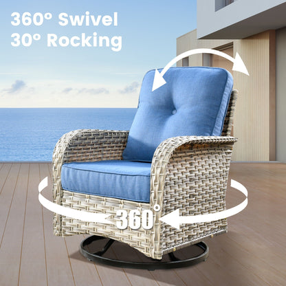 OVIOS 9 Pieces Outdoor Wicker Swivel Chair Set With Fire Table
