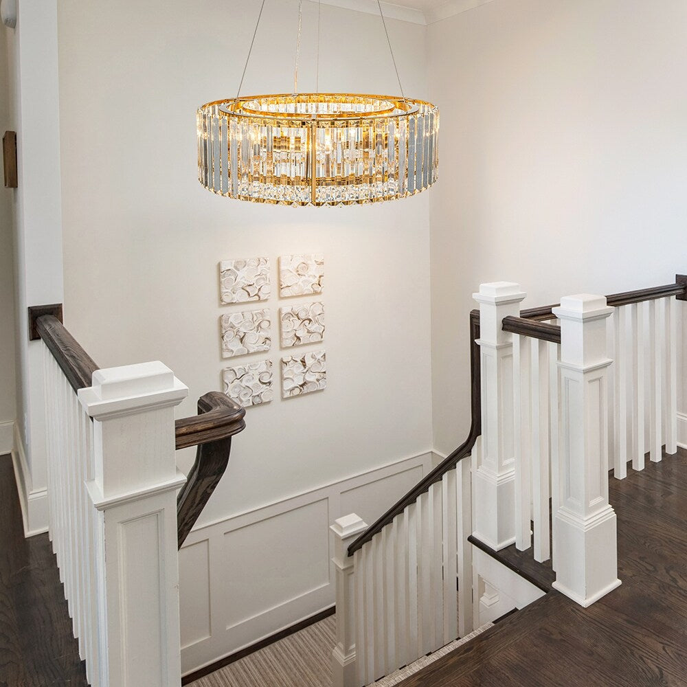 OYIPRO 6/8/12-Light Modern Round Crystal Chandelier Drum Shape Pendant Light for Kitchen Island