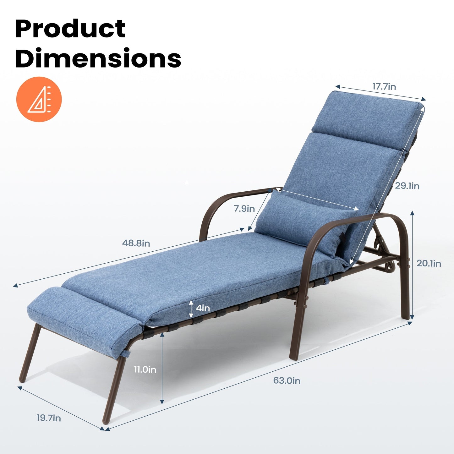 Outdoor Adjustable Patio Chaise Lounge Chair with Cushion Beach Poolside