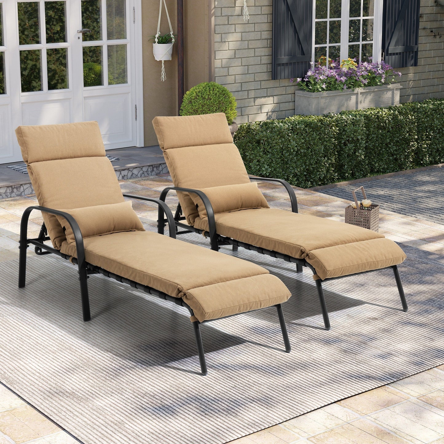 Outdoor Adjustable Patio Chaise Lounge Chair with Cushion Beach Poolside