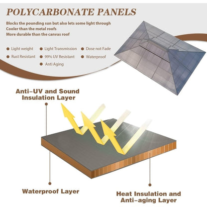 EROMMY Hardtop Gazebo,Outdoor Pergola with Double Roof & Netting & Curtains,Heavy Duty Canopy for Patio, Backyard, Pool party