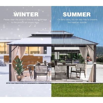 EROMMY Hardtop Gazebo,Outdoor Pergola with Double Roof & Netting & Curtains,Heavy Duty Canopy for Patio, Backyard, Pool party