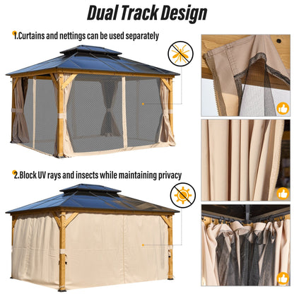 EROMMY Hardtop Gazebo,Outdoor Pergola with Double Roof & Netting & Curtains,Heavy Duty Canopy for Patio, Backyard, Pool party