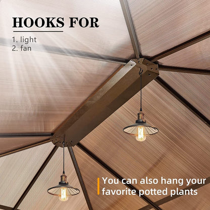 EROMMY Hardtop Gazebo,Outdoor Pergola with Double Roof & Netting & Curtains,Heavy Duty Canopy for Patio, Backyard, Pool party