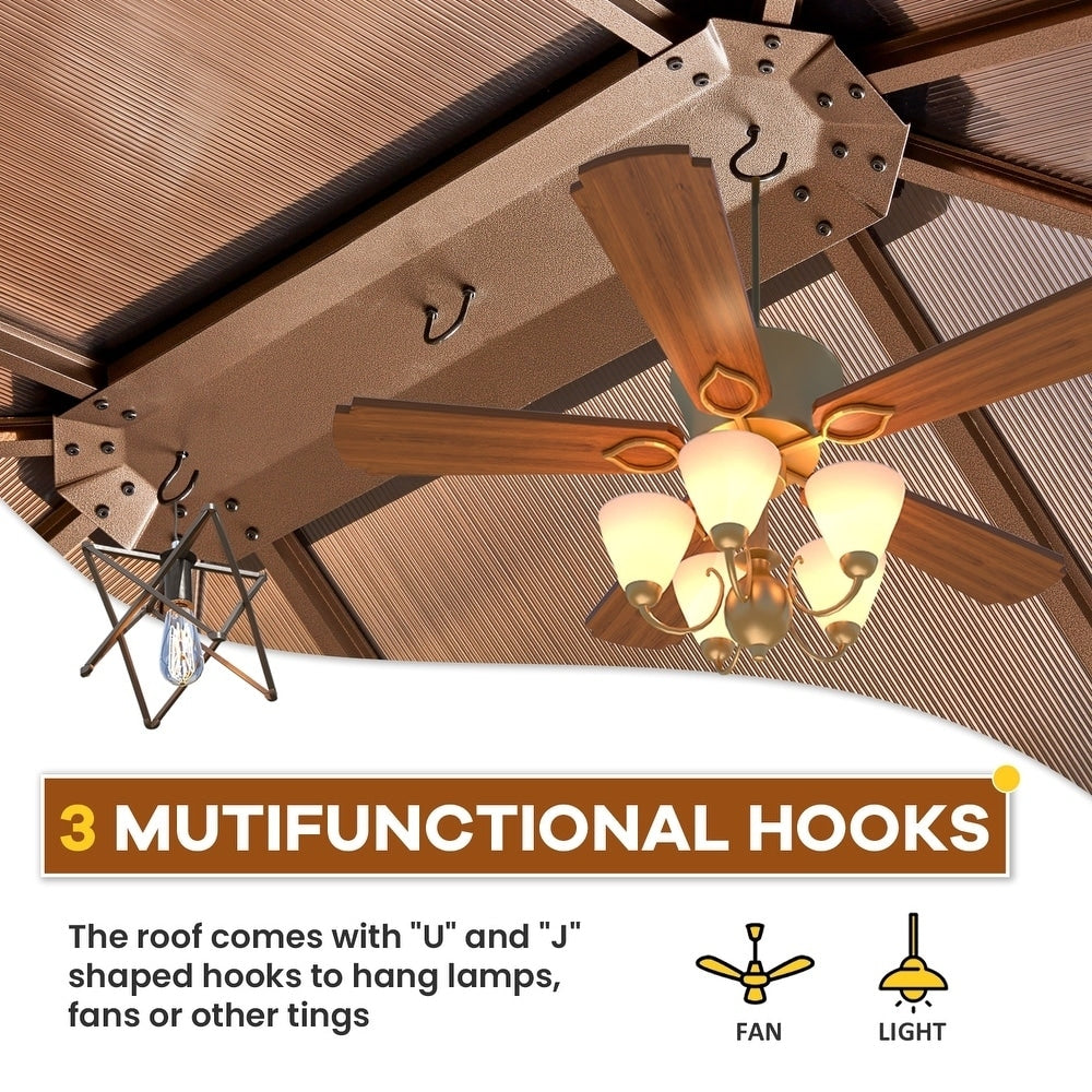 Hardtop Gazebo for Backyard – Permanent Pergola with Netting, Curtains & Double Roof, All-Weather Outdoor Shelter