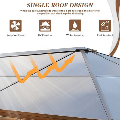 Hardtop Gazebo for Backyard – Permanent Pergola with Netting, Curtains & Double Roof, All-Weather Outdoor Shelter