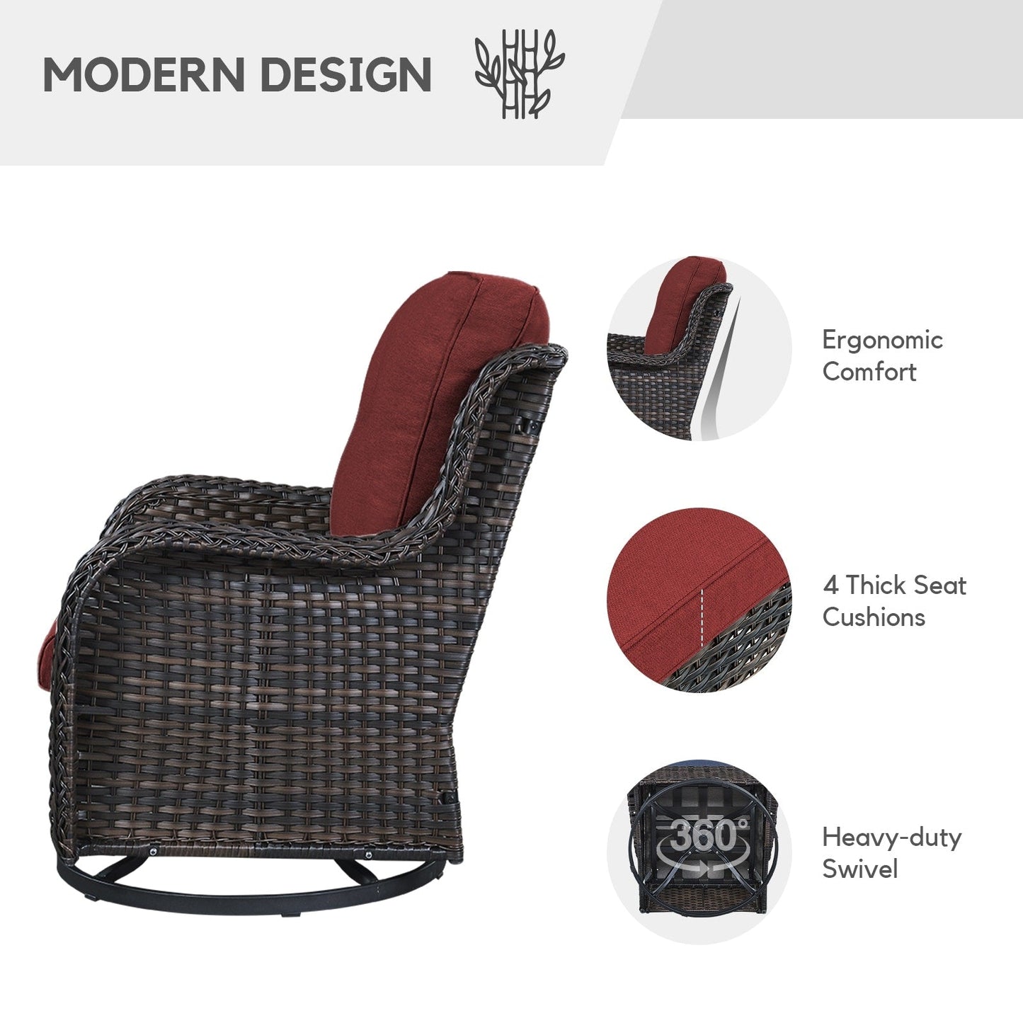 Gymojoy Outdoor Wicker Rocking Lounge Chairs with Swivel Base (Set of 2)