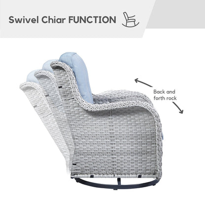 Gymojoy Outdoor Wicker Rocking Lounge Chairs with Swivel Base (Set of 2)